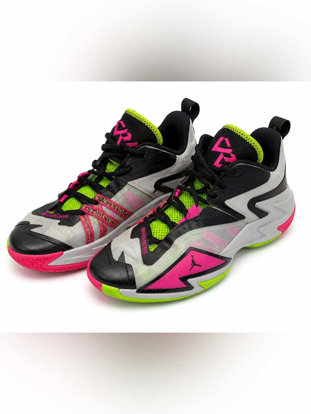 Nike Jordan One Take 3 Basketball Shoes Neon Pink Green Gray Women Size 6.5Y/8W